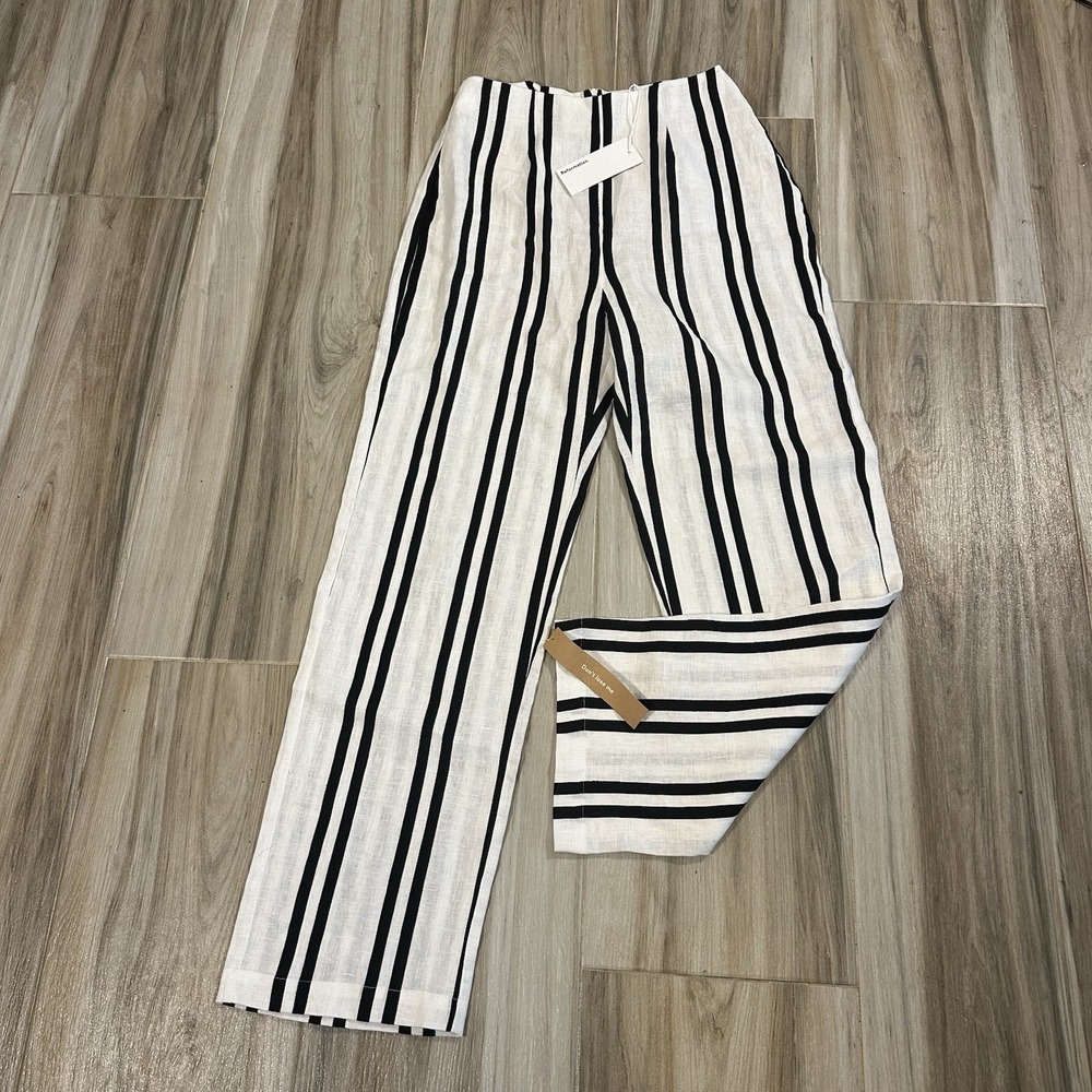 Reformation Poppy Linen Pants Size 6 Stripes Highrise Coastal Travel Preppy Twee - Picture 2 of 8